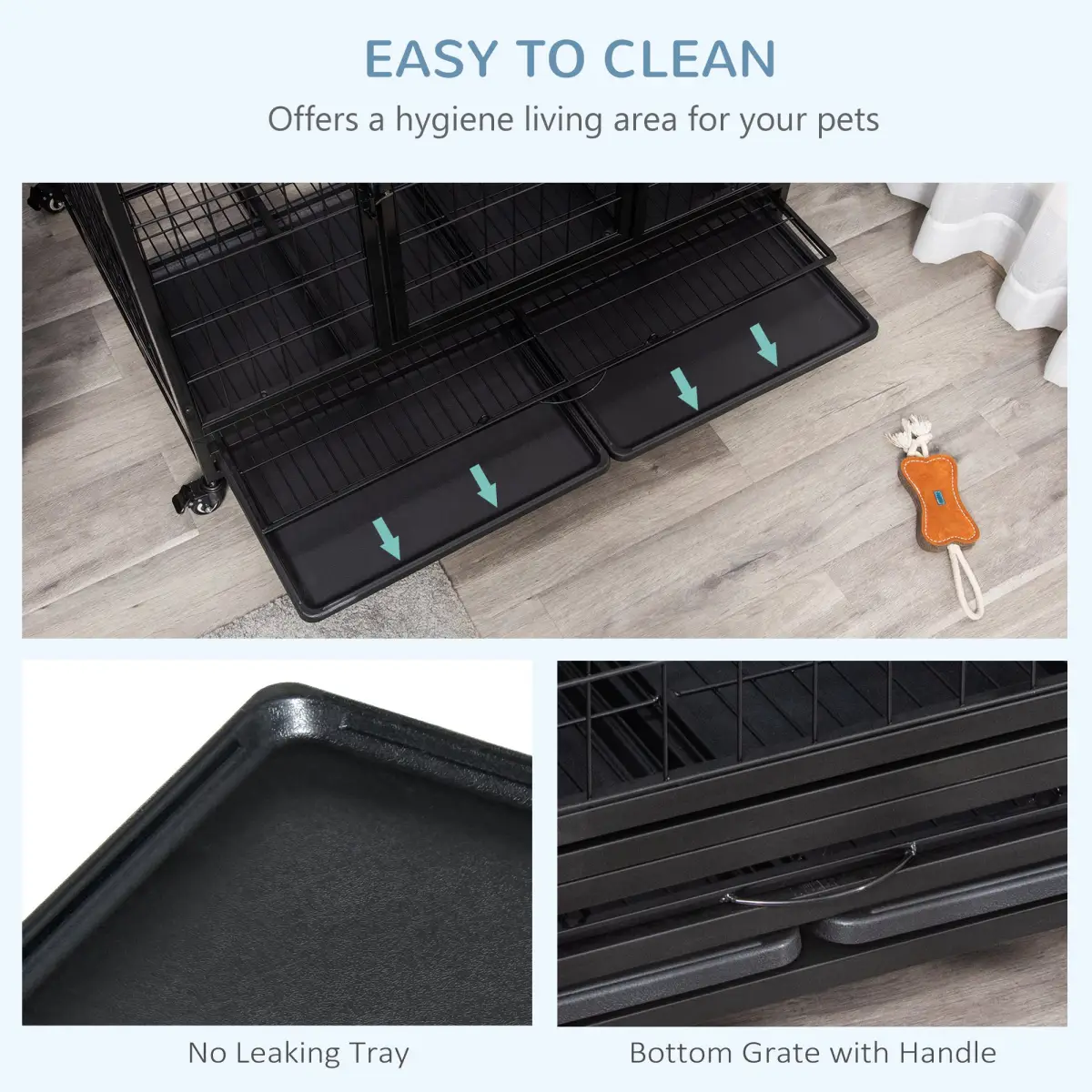 Unbranded Metal Kennel Cage with Wheels and Crate Tray for Pet Dog Large Black Pawhut - Dog Kennel