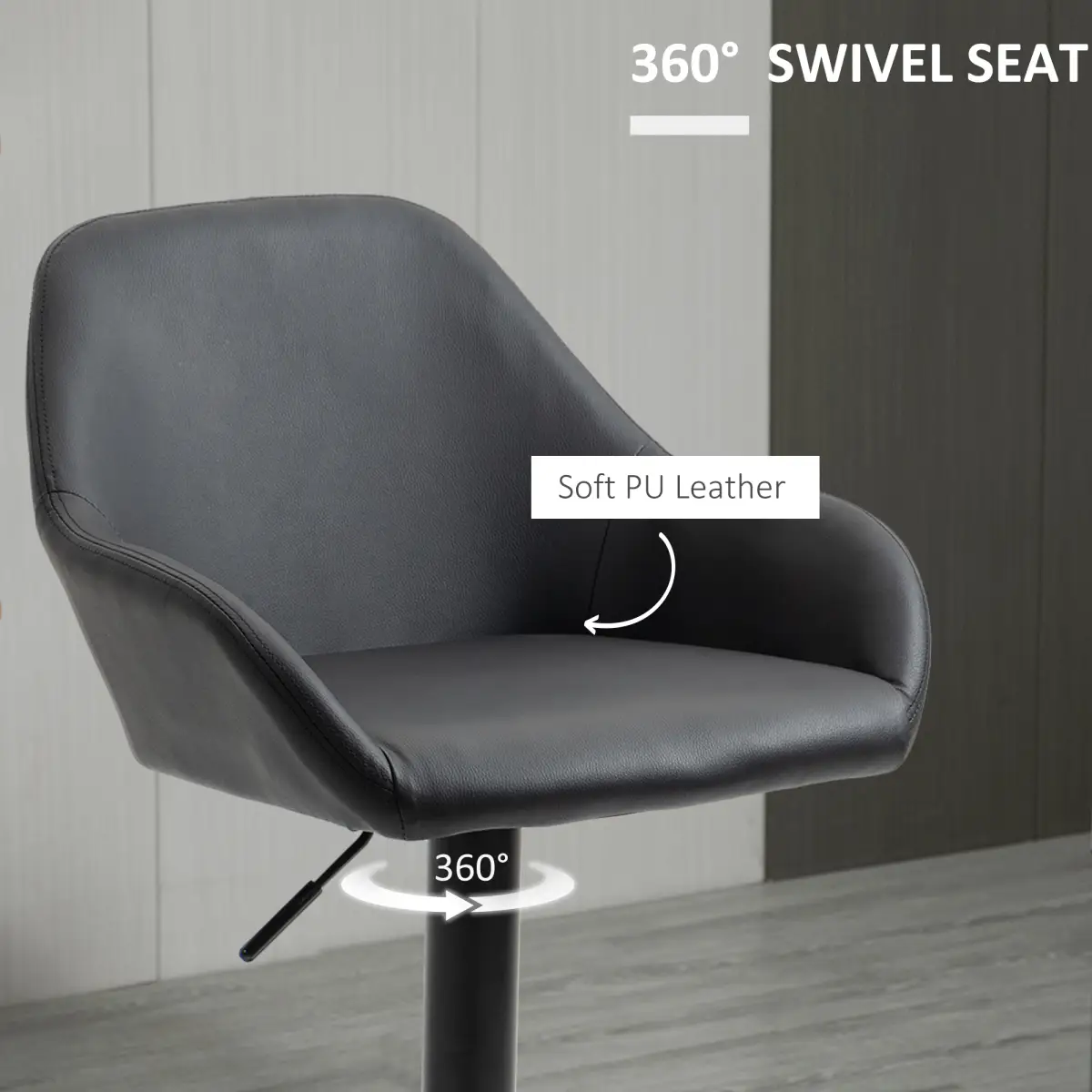 HOMCOM Set of 2, Swivel Barstools with Footrest and Backrest, PU Leather Black - Bar Stool