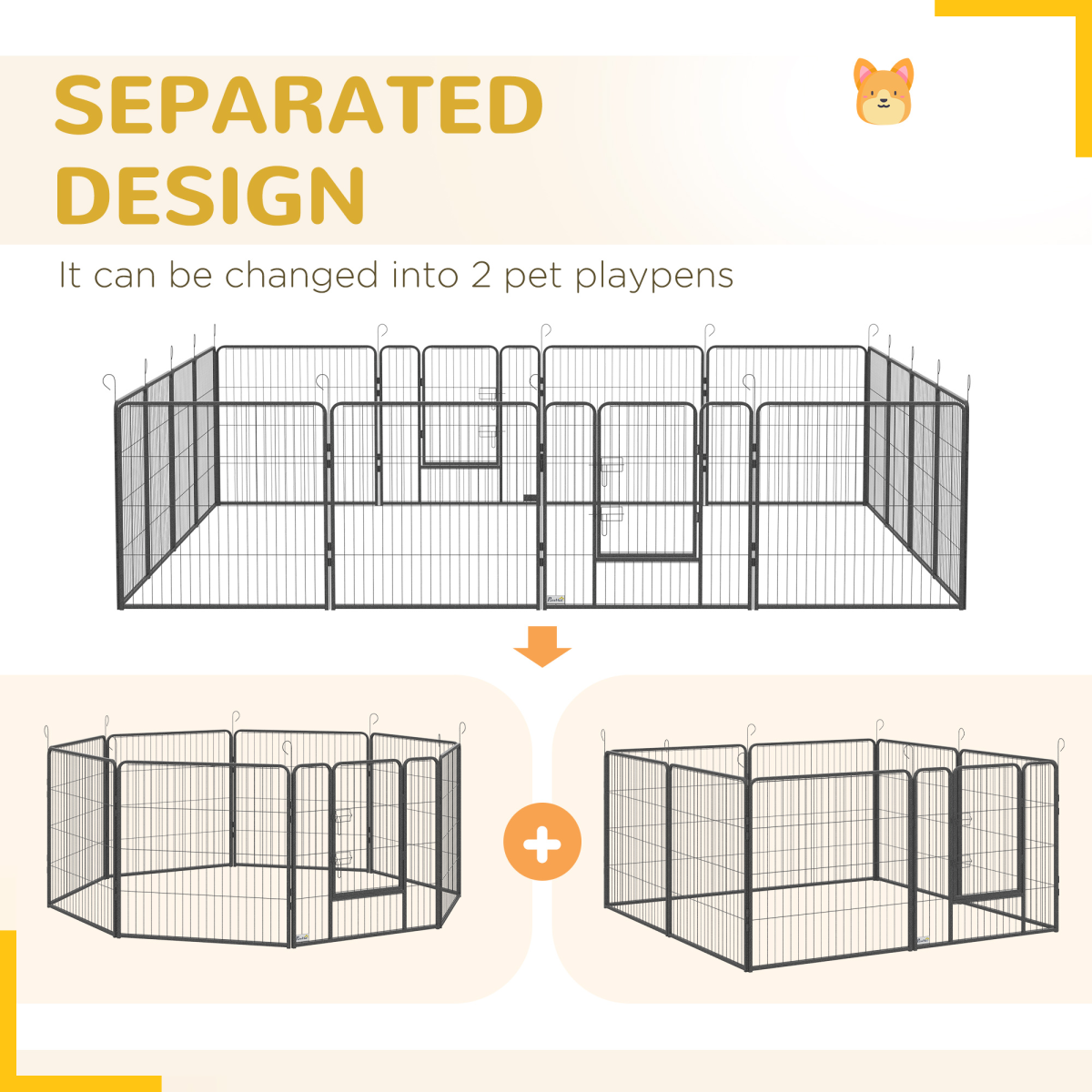 16 Panels Heavy Duty Puppy Play Pen for Small, Medium Dogs 80Hcm - from PawHut