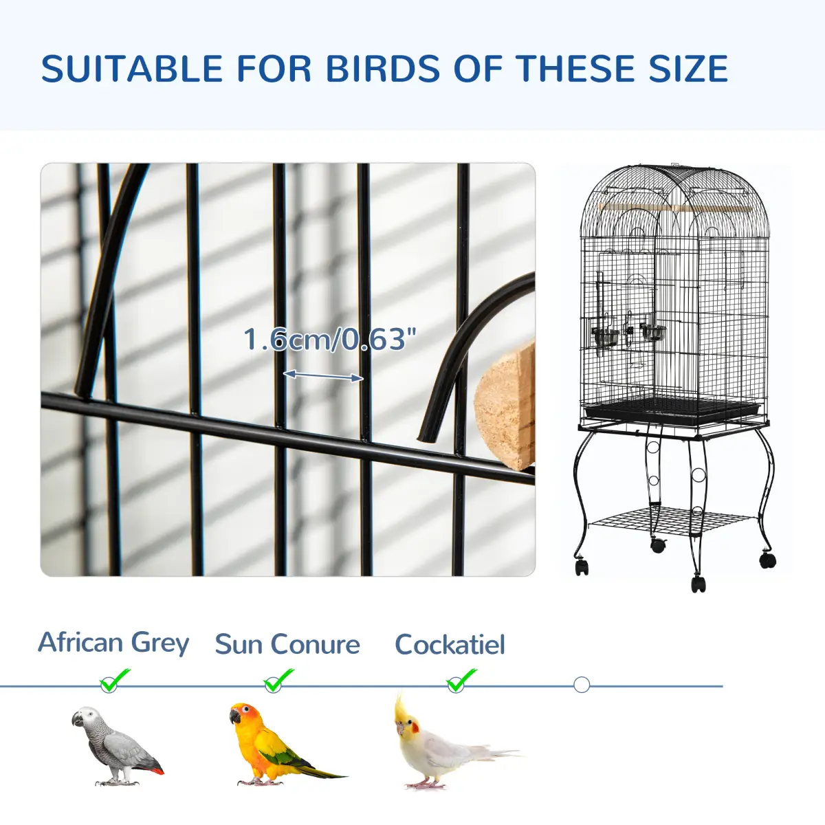 PawHut Large Bird Cage, Pet Aviary Parrot Macaw Cockatiel Finch Feeding Stand w/ Perch - Bird Cage