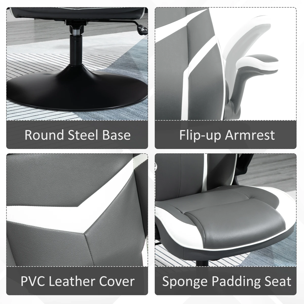 Vinsetto Premium Gaming Chair Height 109-115cm Flip Up Armrests And Swivel Base For Gamers And Home Office - Office Chair
