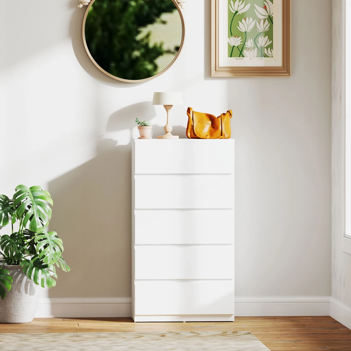 HOMCOM White Dresser 5-Drawer Soft-Close Bedroom by HOMCOM