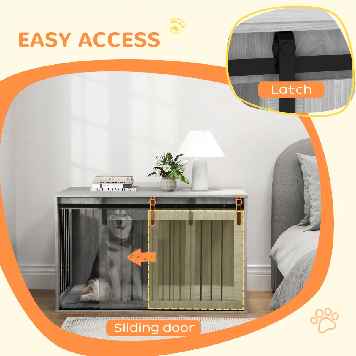 PawHut PawHut Dog Crate Furniture with Removable Cushion for XL-sized Dogs - Grey - Dog Crate