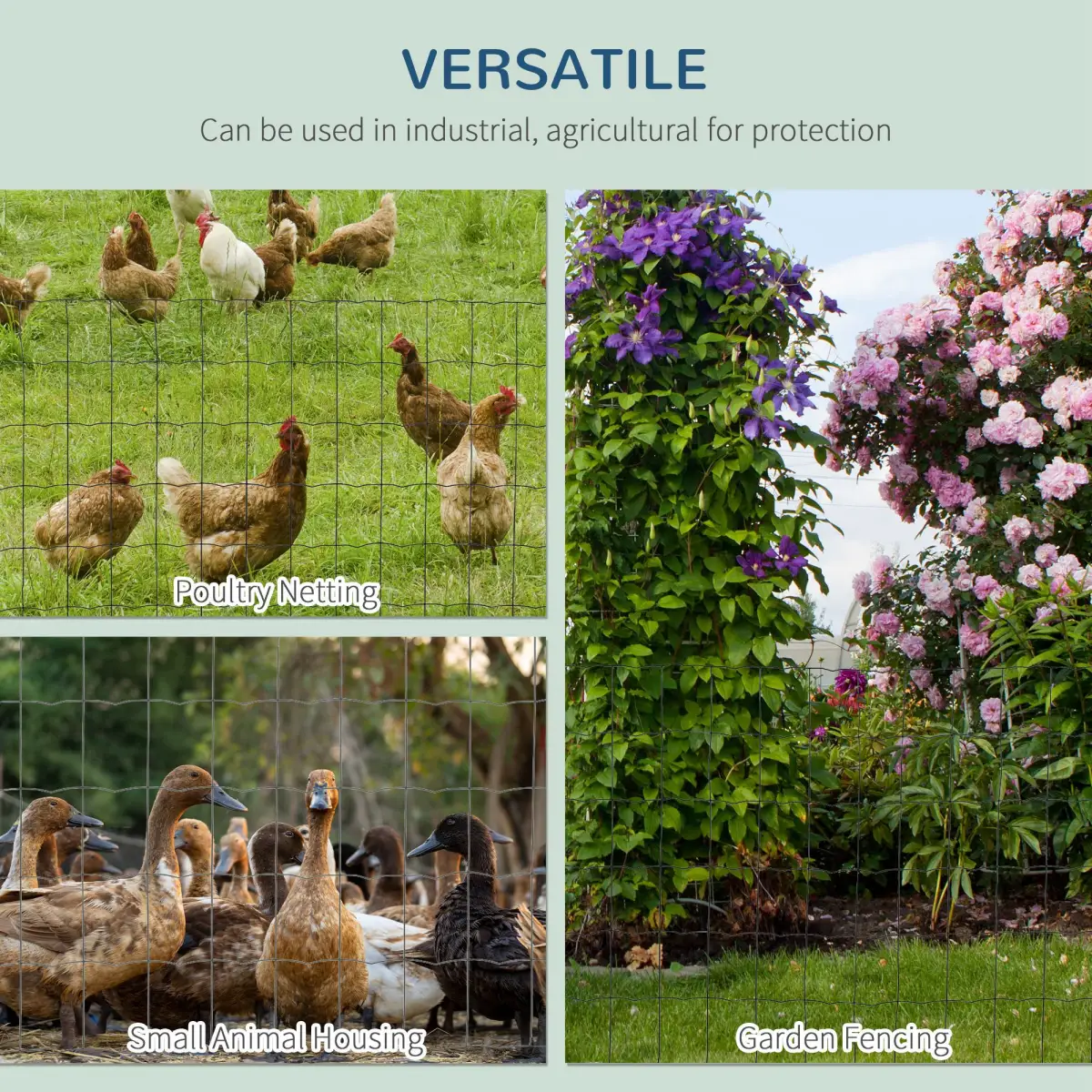 Pawhut 61cm x 1000cm Chicken Wire Mesh, Foldable PVC Coated Fences, for Garden, Green - Chicken Coop