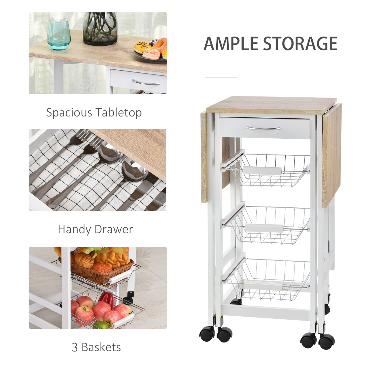 MDF Extendable Kitchen Island Trolley White - from HOMCOM