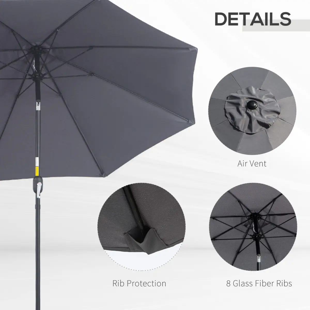 Outsunny 2.7M Patio Sun Umbrella Parasol Tilt Shade Aluminium Charcoal Grey - Parasol