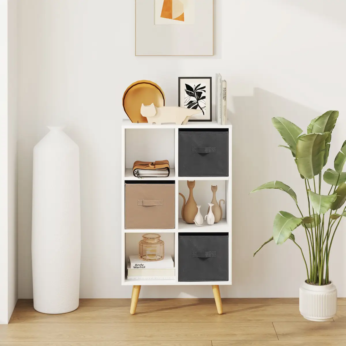 HOMCOM HOMCOM Freestanding 6 Cube Storage Cabinet Unit Bookcase w/ 3 Drawer White - Display Cabinet