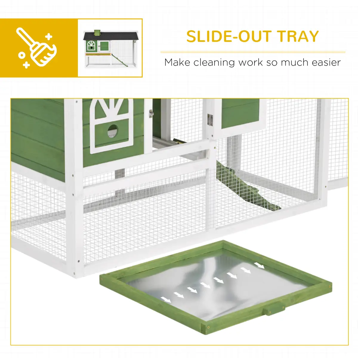 Pawhut Rabbit Hutch Wood Bunny Cage for Outdoor Indoor w/ Pull Out Tray Run Ramp Green - Rabbit Hutch
