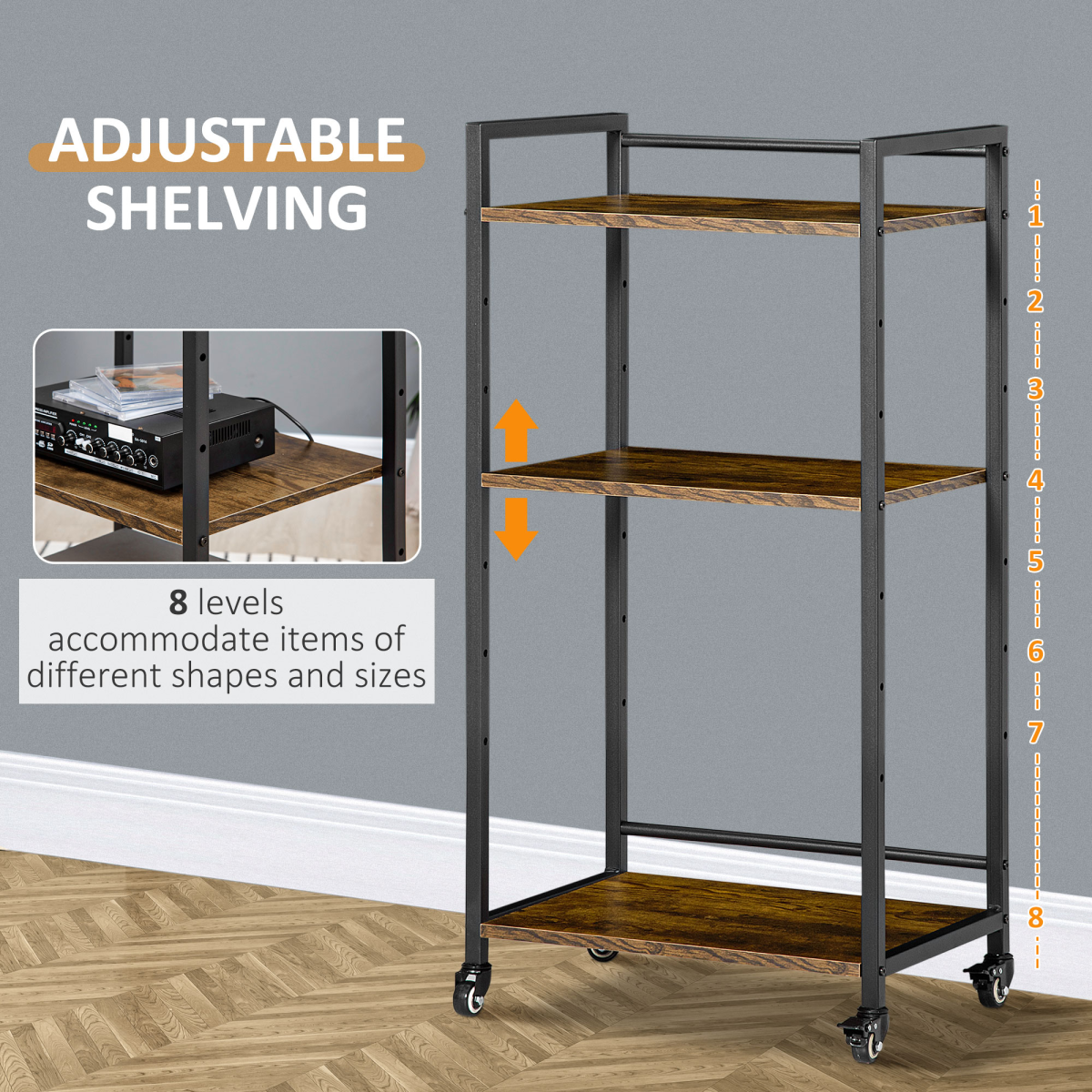 HOMCOM 3-Tier Printer Stand, Utility Cart, Rolling Trolley Adjustable Shelves - from Unbranded