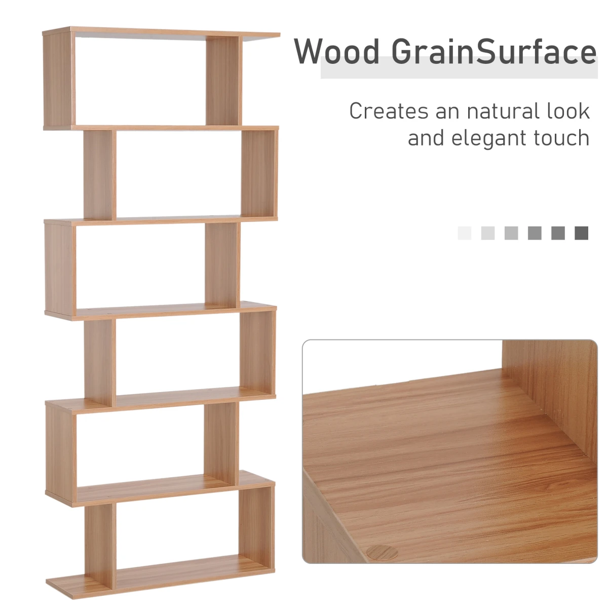 Premium Maple Tall 6 Tier S Shaped Wooden Shelf For Home Office Display And Organization - Office Storage