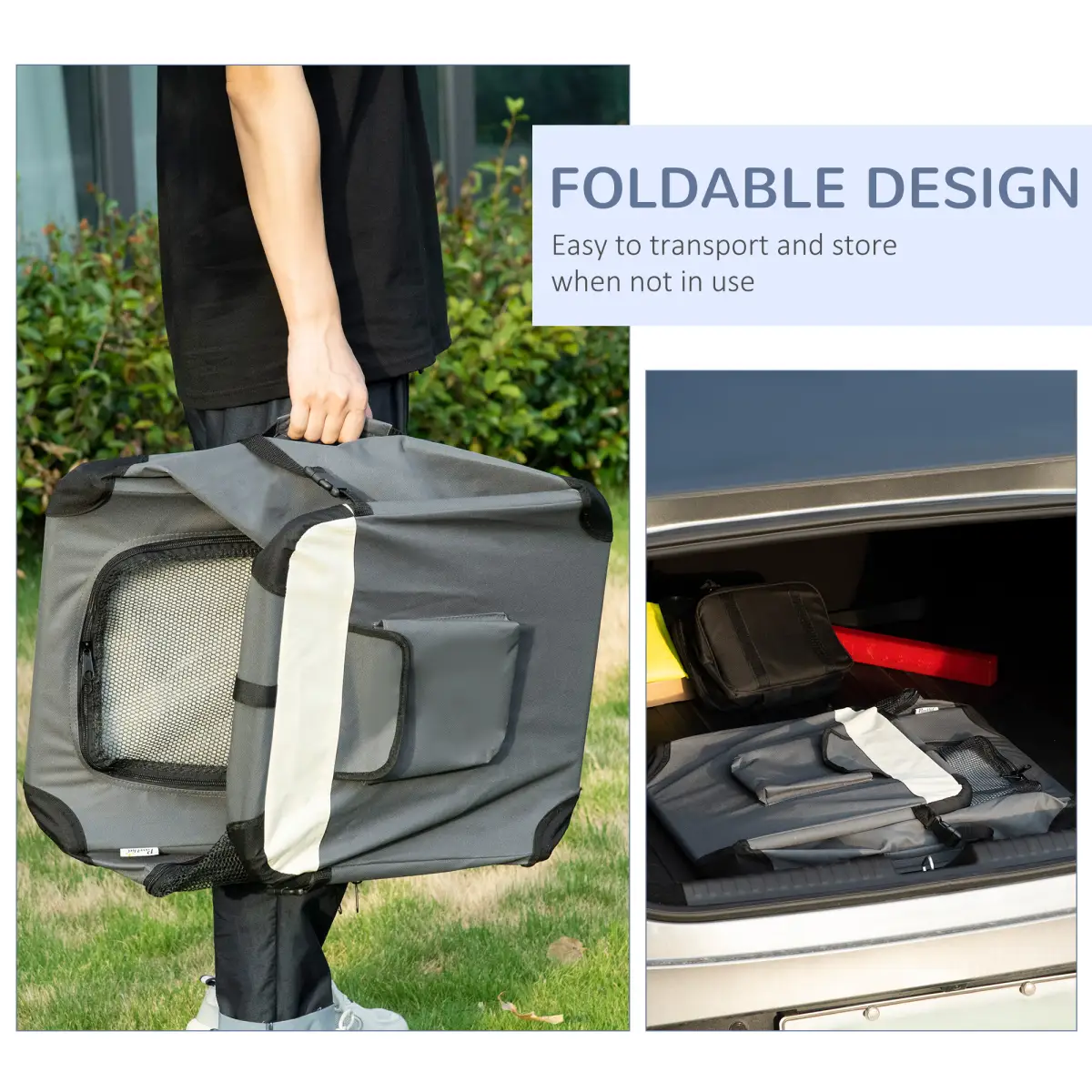 Unbranded 60cm Foldable Pet Carrier w/ Cushion, for Mini Dogs and Cats - Grey Pawhut - Pet Carrier