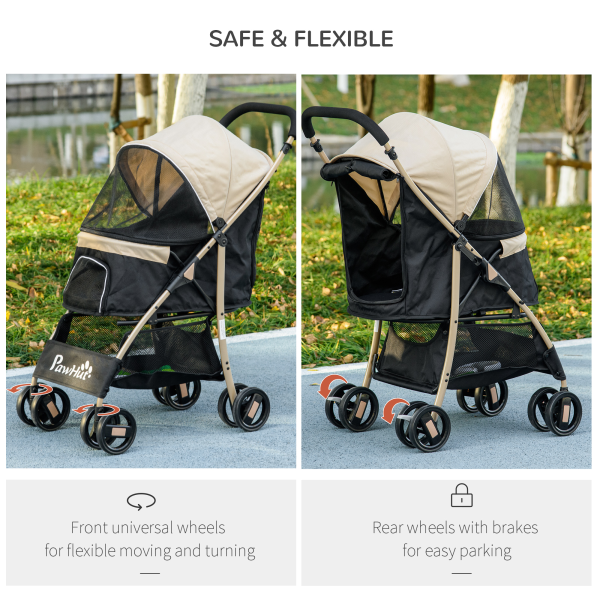 PawHut Pet Stroller for XS and S Dogs with Rain Cover - Khaki - from PawHut