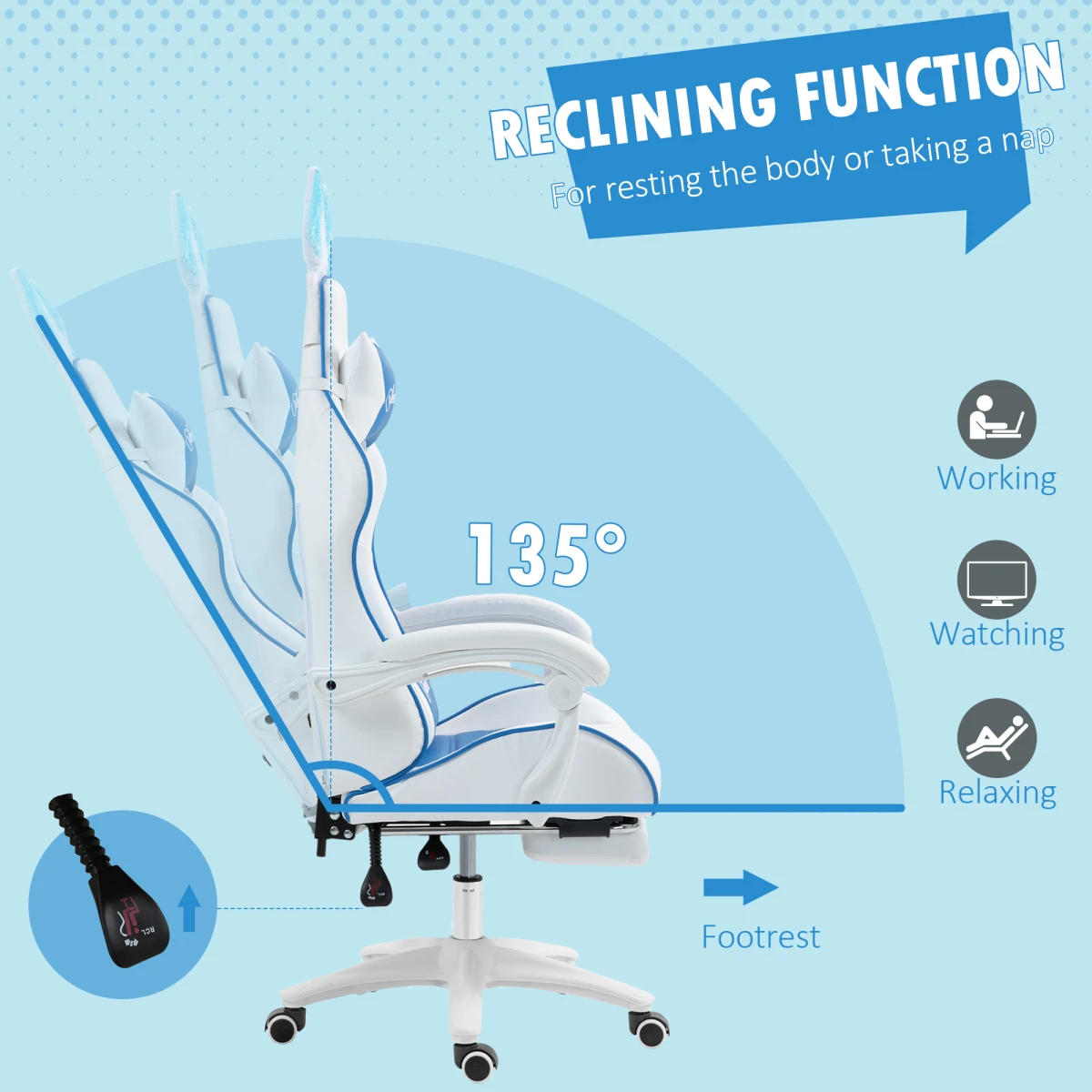 Vinsetto Racing Chair 44-52cm Footrest Rabbit Ears by AIYAPLAY