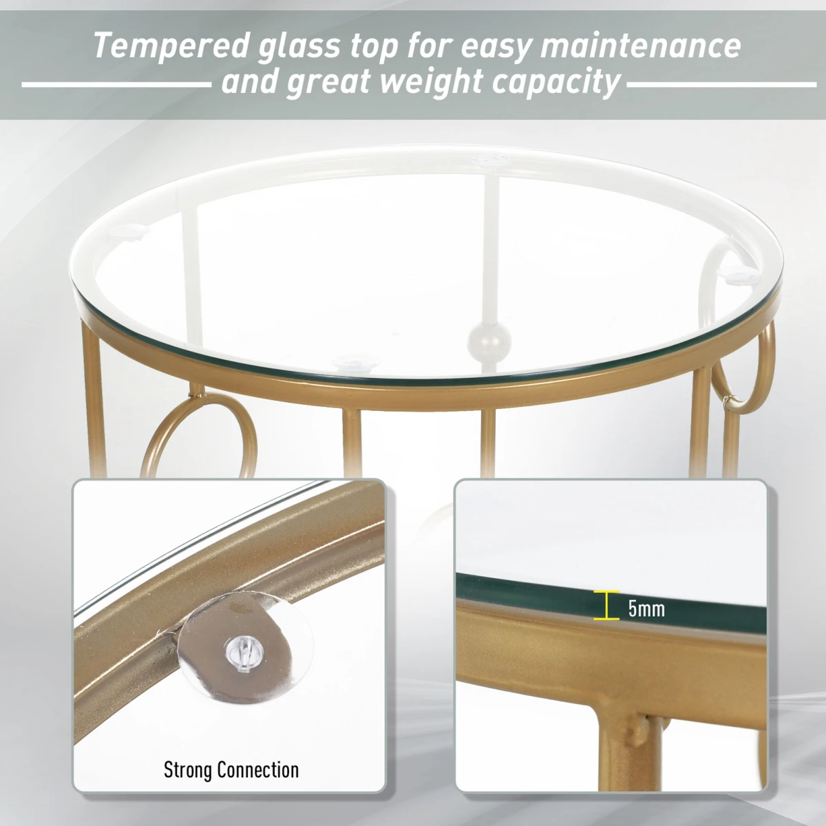 HOMCOM Gold Nesting Coffee Tables Set of Two with Tempered Glass Tops Living Room Decor by HOMCOM