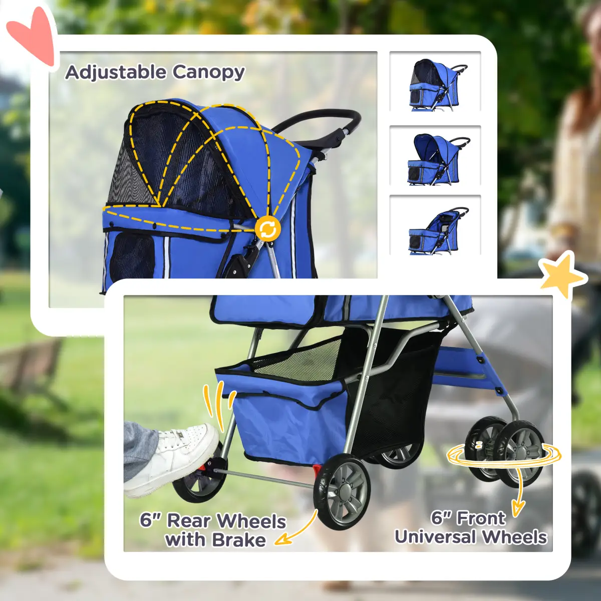 Pawhut Pet Stroller Cat Dog Jogger Puppy Pushchair Travel Cart Carrier Walk 4 Wheels - Pet Carrier