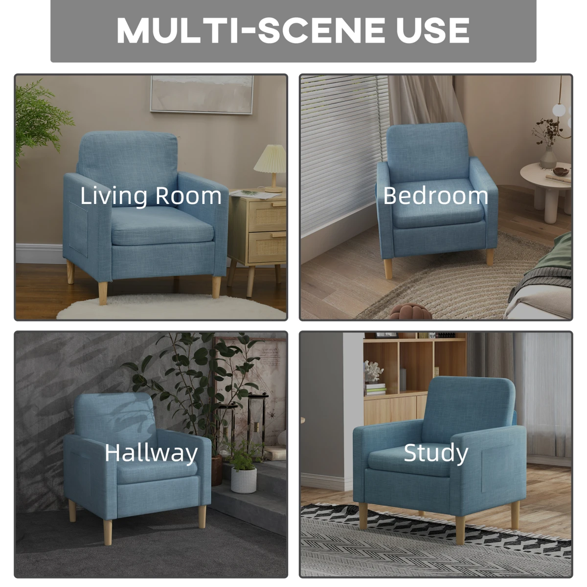 HOMCOM Armchair Compact Linen Look Upholstered for Bedroom by HOMCOM