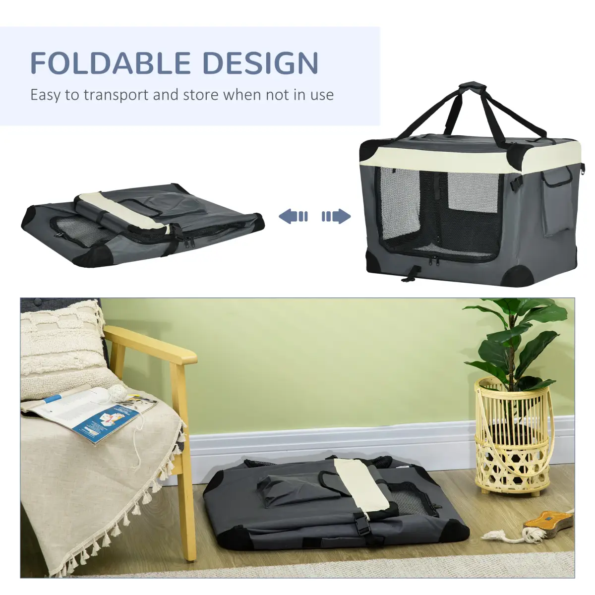 Unbranded 70cm Foldable Pet Carrier w/ Cushion for Mini Dogs and Cats - Grey Pawhut - Pet Carrier