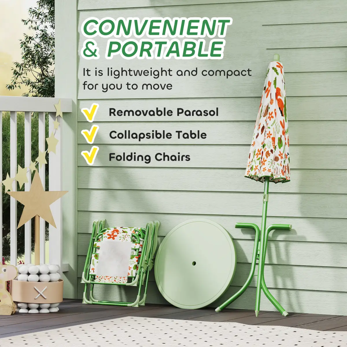 AIYAPLAY Cute Fox Design Kids Outdoor Furniture Set with Adjustable Parasol - Parasol