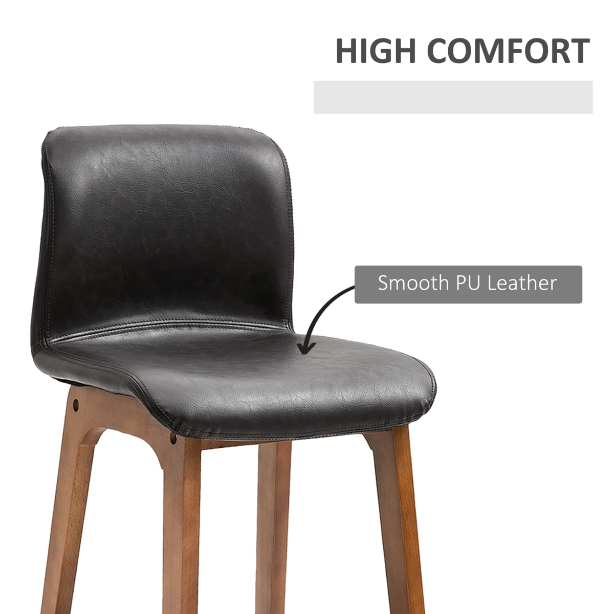 HOMCOM 2 Pcs 93cm Faux Leather Bar Stools Wooden Frame Footrest Padding High Back Brown -