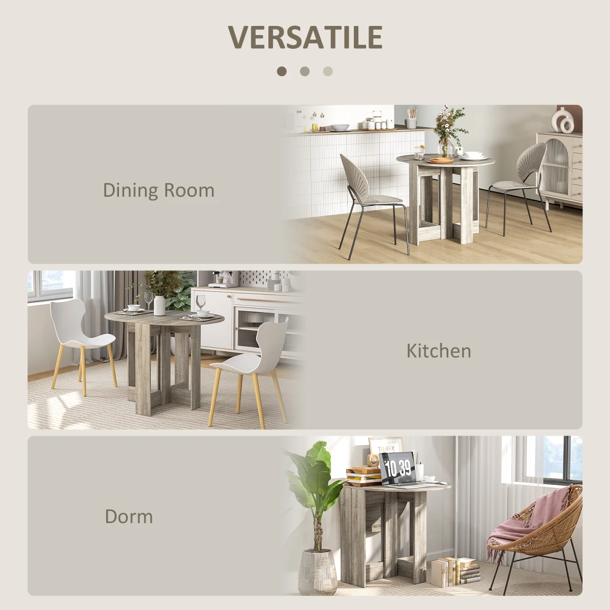 HOMCOM Folding Round Dining Table 90 cm Drop Leaf Kitchen - 