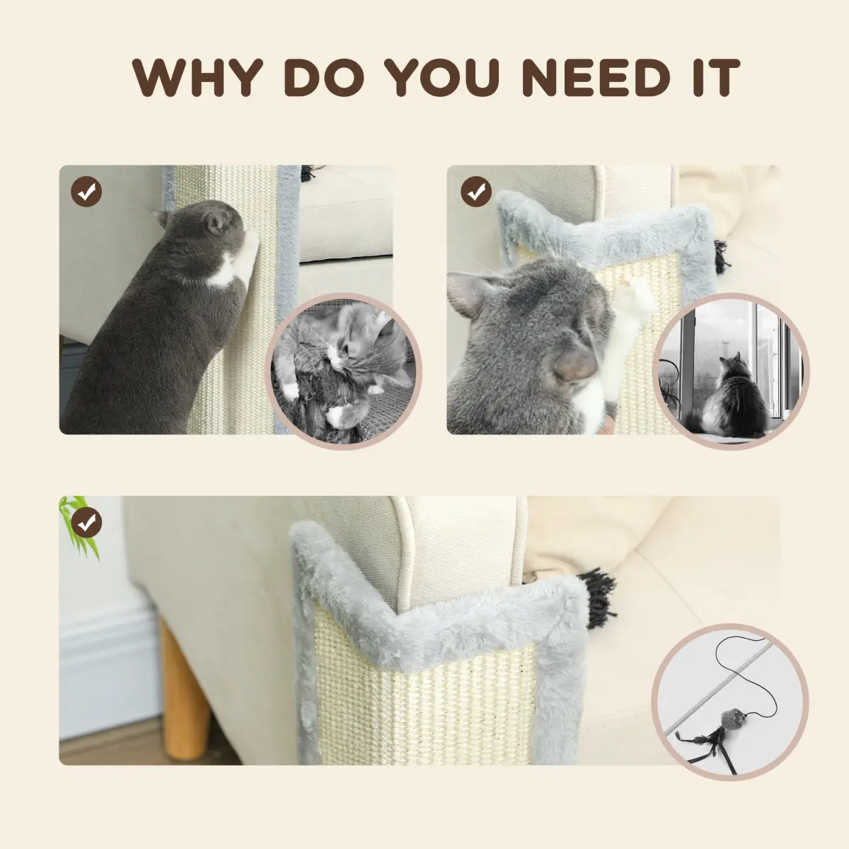 PawHut PawHut 56cm Corner Cat Scratching Post with Sisal Scratching Pad, Grey - Cat Tree