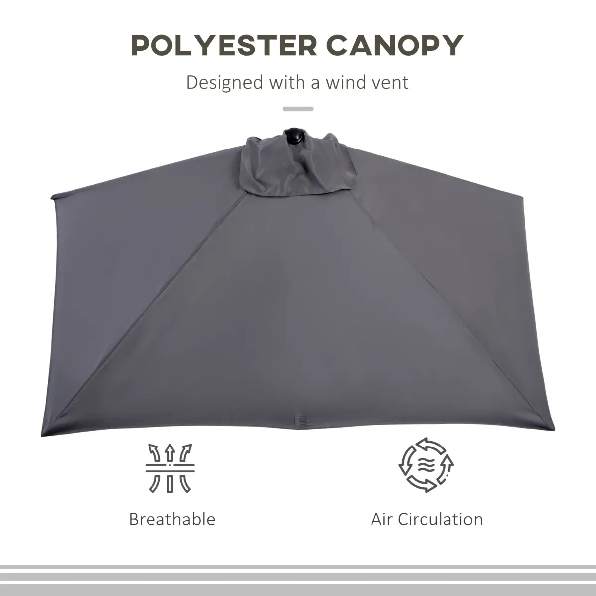 Outsunny Half Parasol Semi Round UmbrellaCrank 2.3m, Grey NO BASE INCLUDED - Parasol