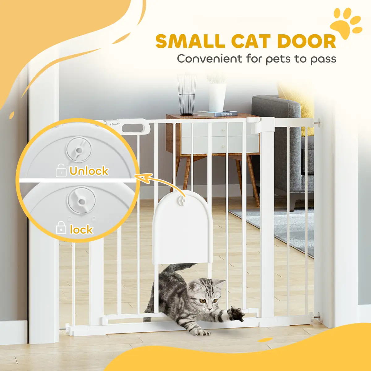 PawHut 75-103 cm Pet Safety Gate Pressure Fit Stair w/ Small Door Double Locking - Pet Gate