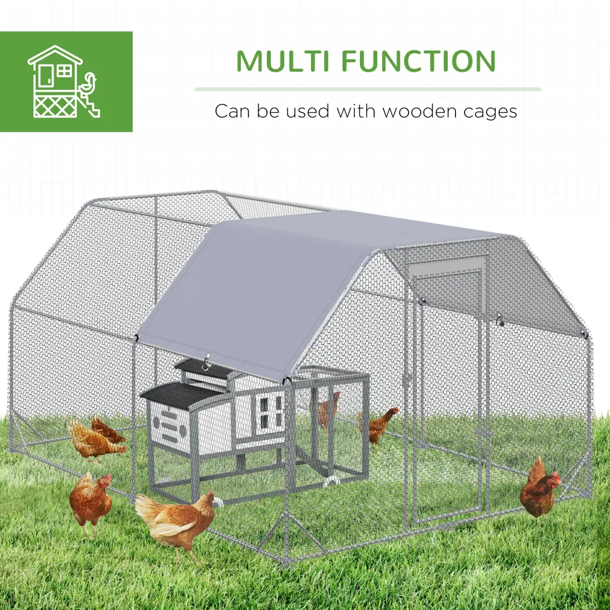 PawHut Chicken Run W/ Roof, Walk In Chicken Coop for 10-12 Chickens, Hen House - Chicken Coop