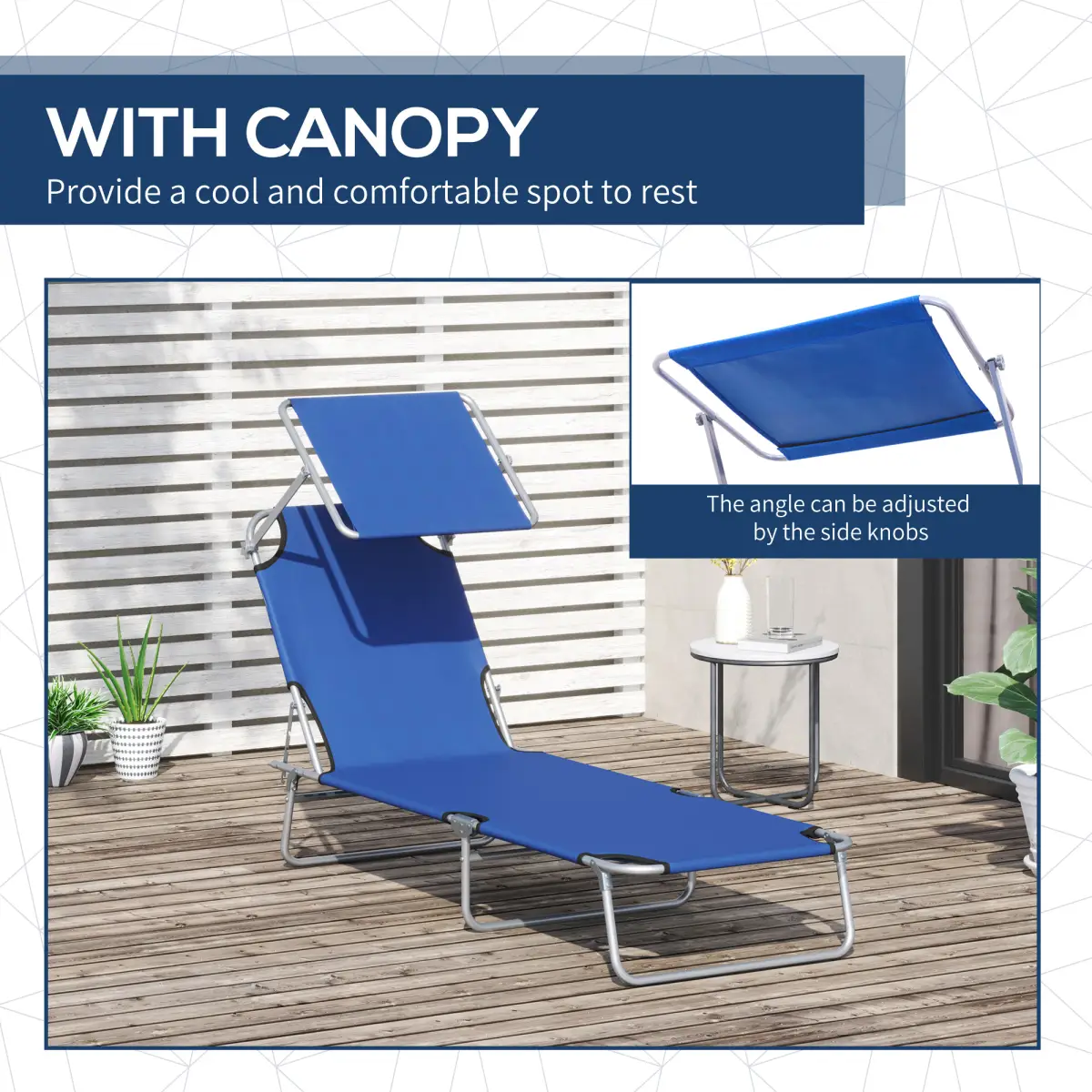 Outsunny Reclining Chair Folding Lounger Seat & Sun Shade Awning Beach, Blue - Folding Chairs