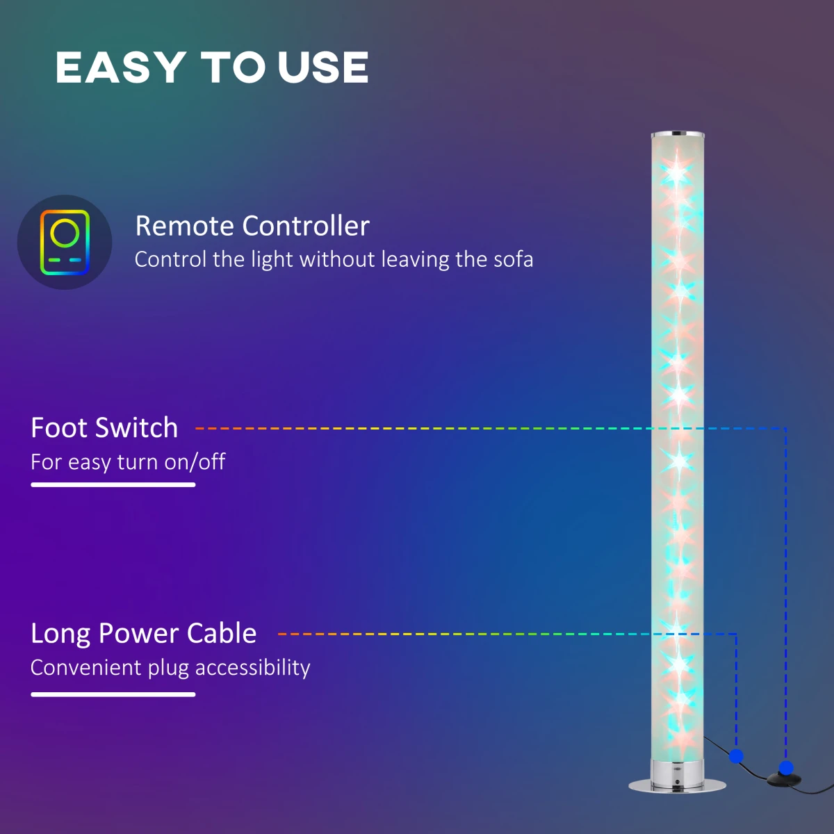 HOMCOM LED Floor Lamp 100.6 cm RGB Mood Lighting for Living Rooms - Lamp