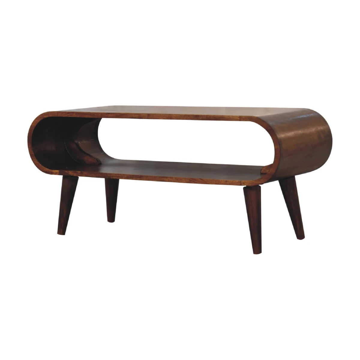 Artisan Coffee Table Compact Solid Mango Wood Chestnut Finish Nordic Smooth Round Edges Family Safe by Artisan Furniture