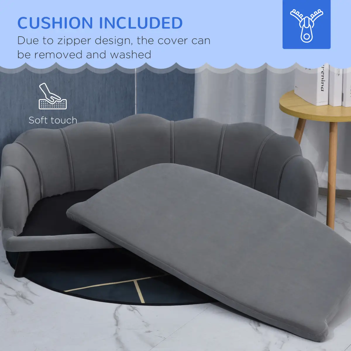 PawHut PawHut Dog Sofa, Pet Couch Bed for Medium, Large Dogs w/ Legs, Cushion - Grey - Dog Beds