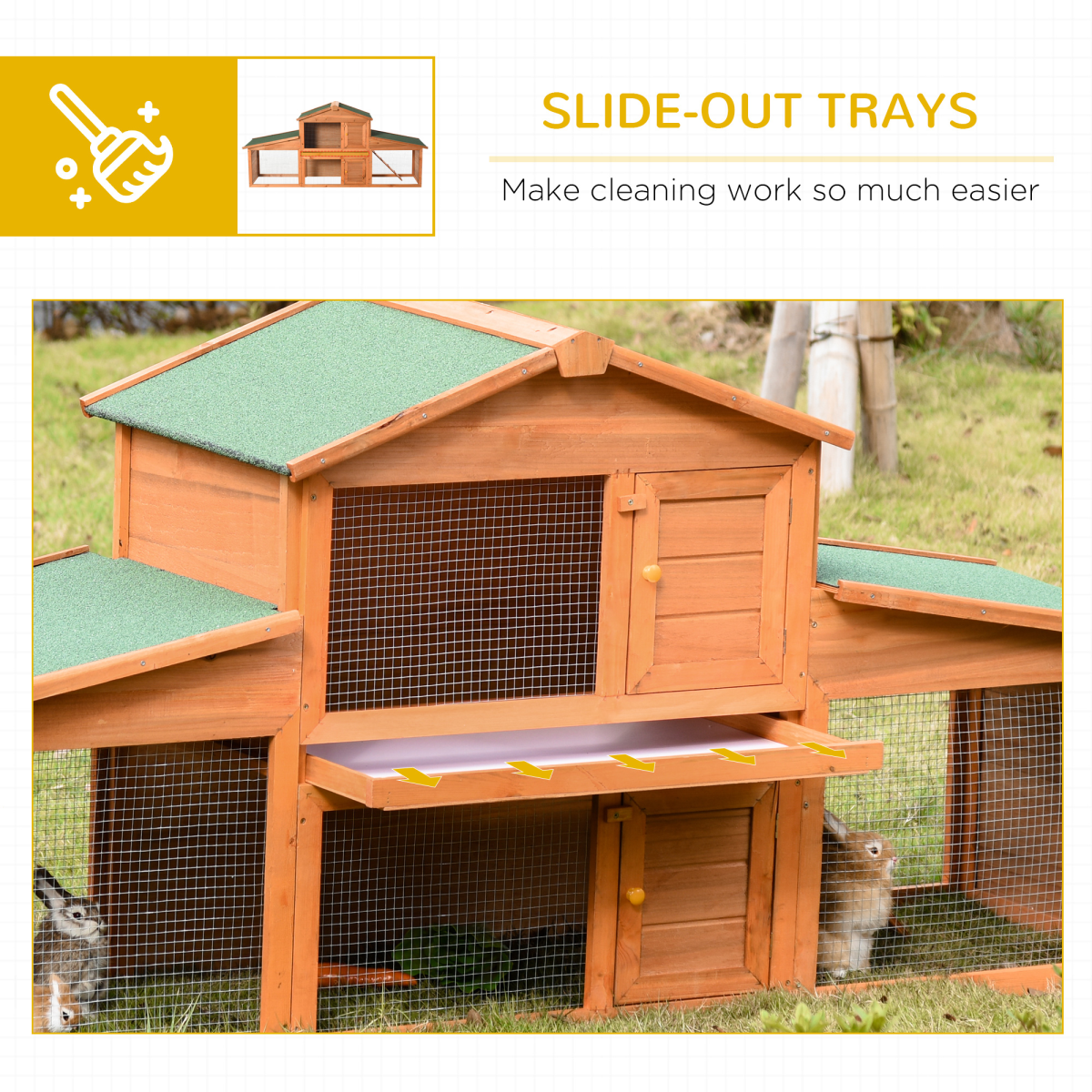 Deluxe Fir Wood Rabbit Hutch 2-Tier Metal Guinea Pig Small Animal House Pawhut - from Unbranded