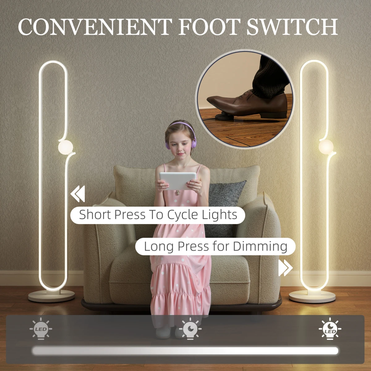 HOMCOM HOMCOM Dimmable LED Floor Lamp with Glass Shade for Cozy Living Rooms - Lamp