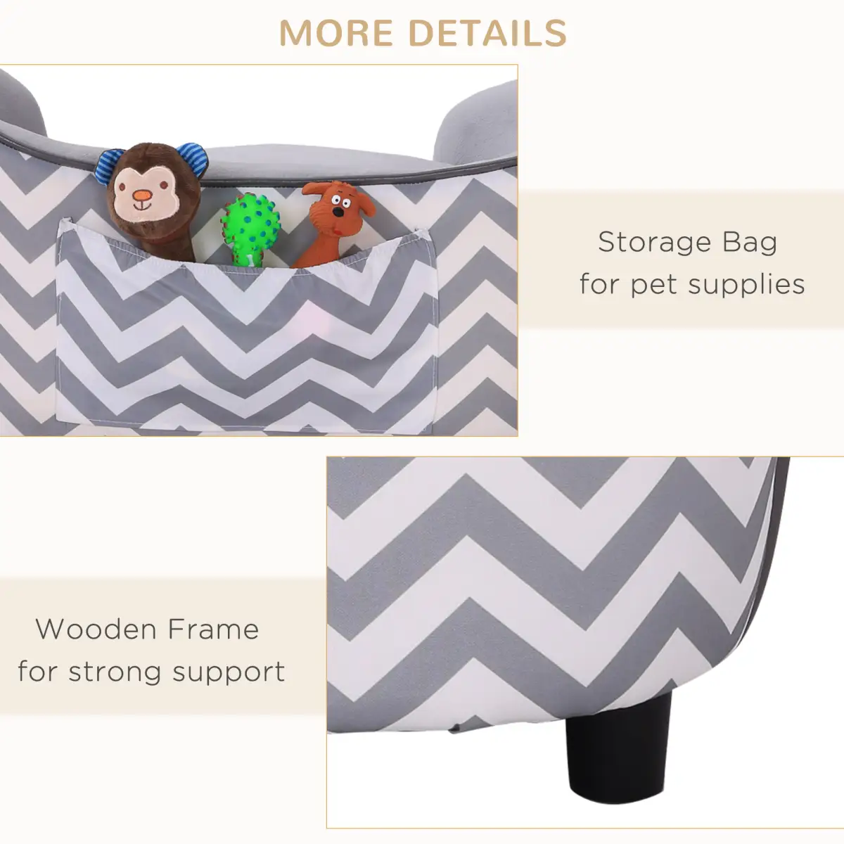 PawHut PawHut Dog Sofa Pet Couch for XS Dogs with Removable Sponge Padded Cushion Grey - Dog Beds