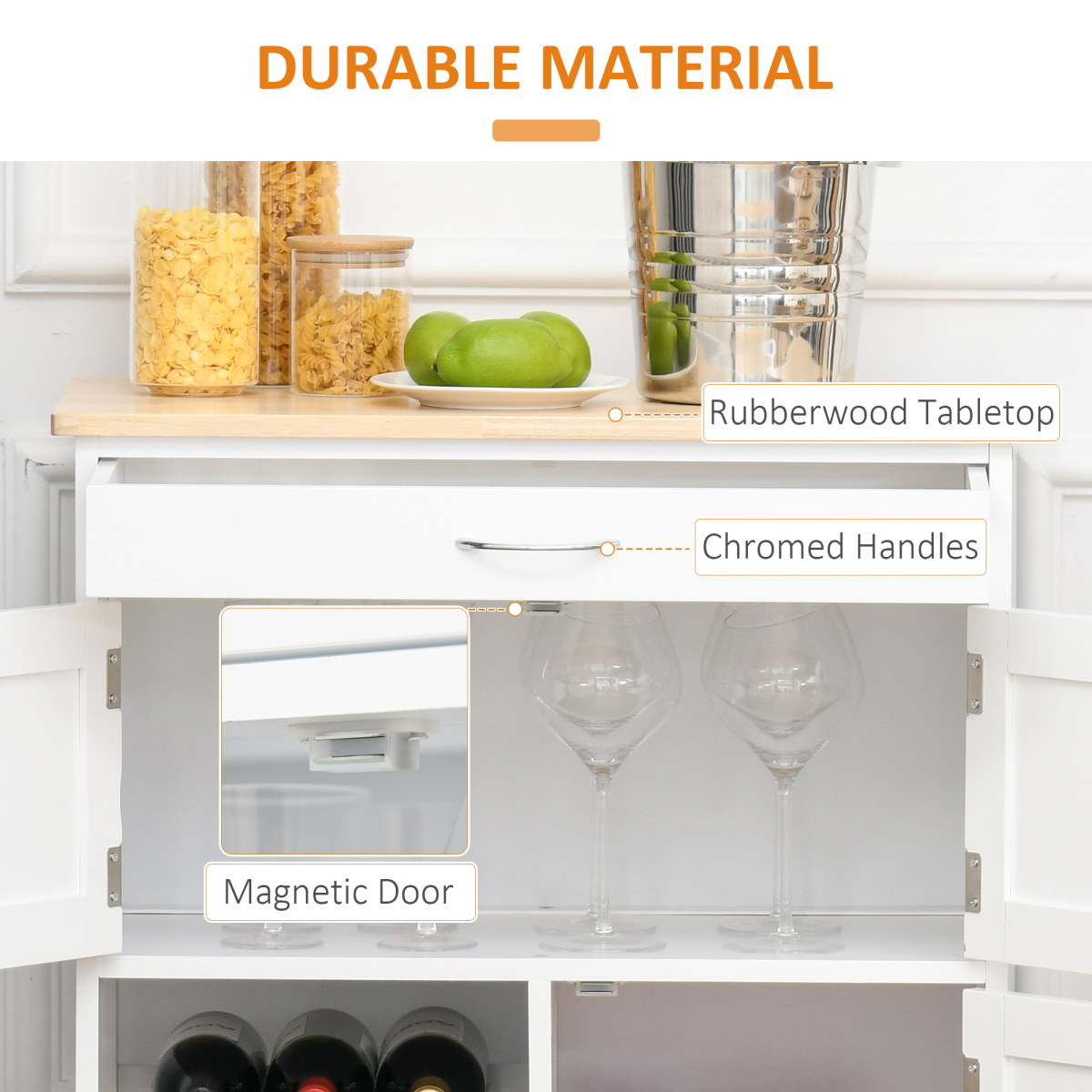 Modern Kitchen Trolley Rolling Island Storage Cart Drawer 9 Bottle Rack White - from HOMCOM