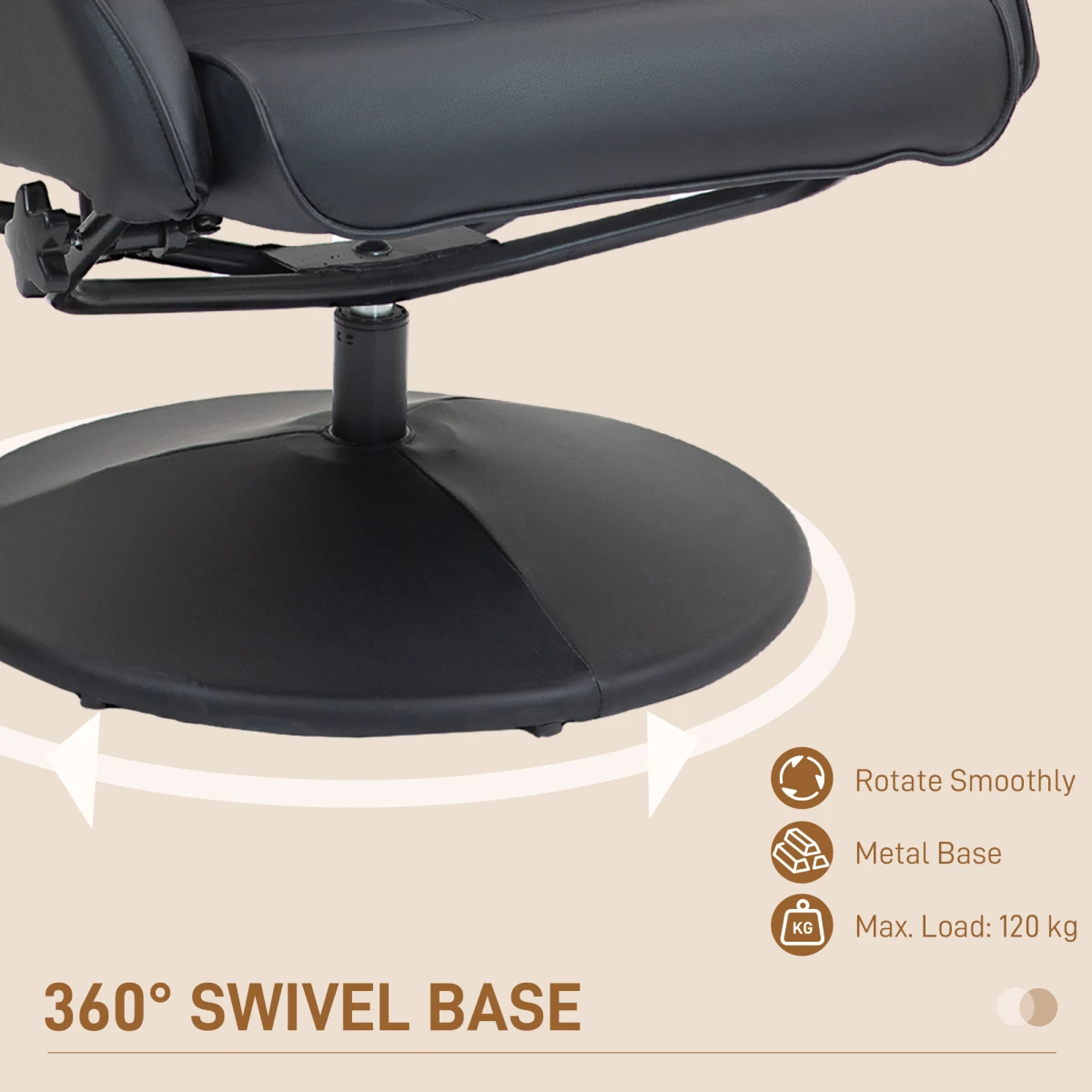 HOMCOM Swivel Armchair With Footstool Standard Size Faux Leather Upholstery 145 Degree Recline Living Room by AIYAPLAY
