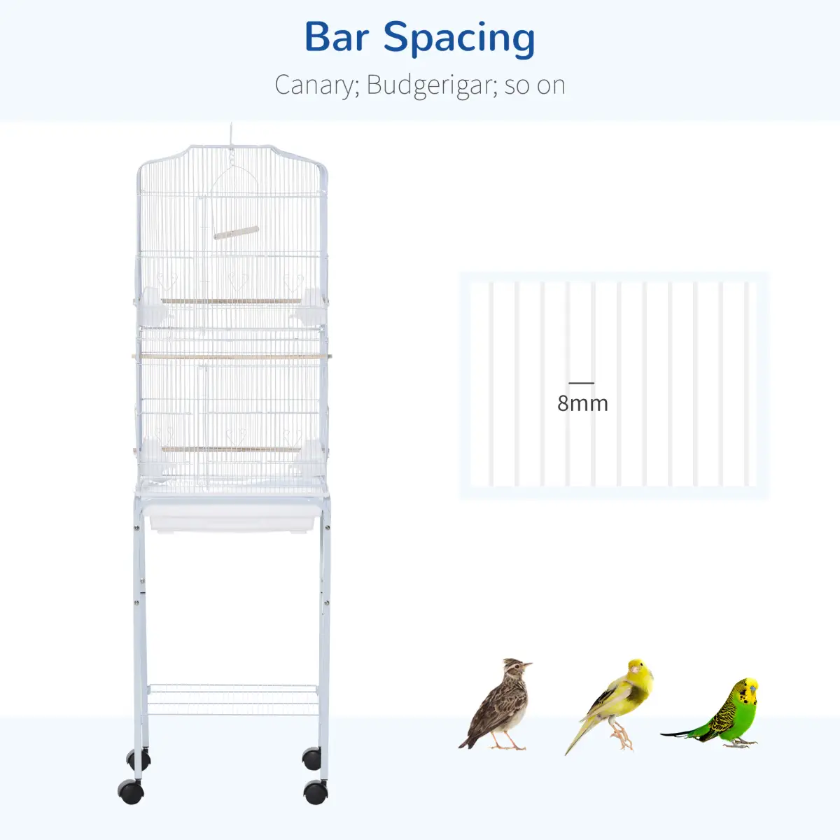 Unbranded Bird Cage for Budgie Finch Canary Parakeet W/ Stand Sliding Tray White Pawhut - Bird Cage