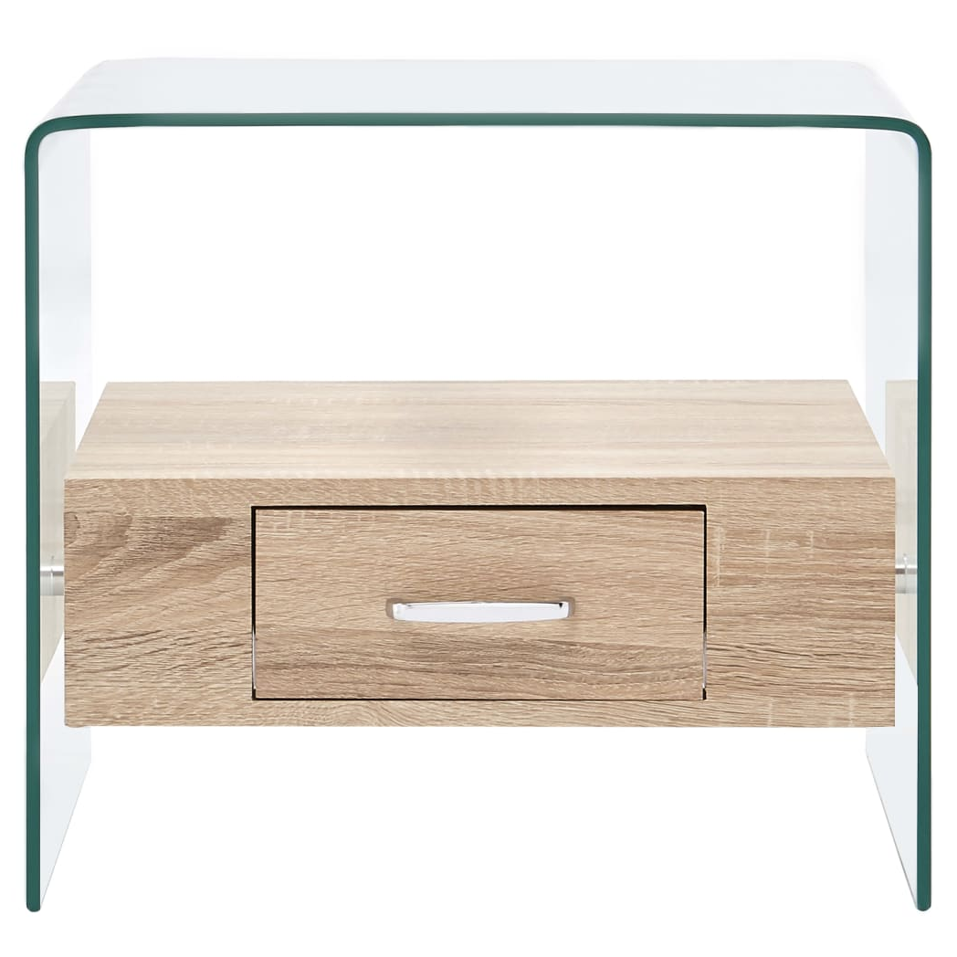 VidaXL Coffee Table 50x50x45 cm Tempered Glass With Wood Drawer For Living Room Decor by vidaXL
