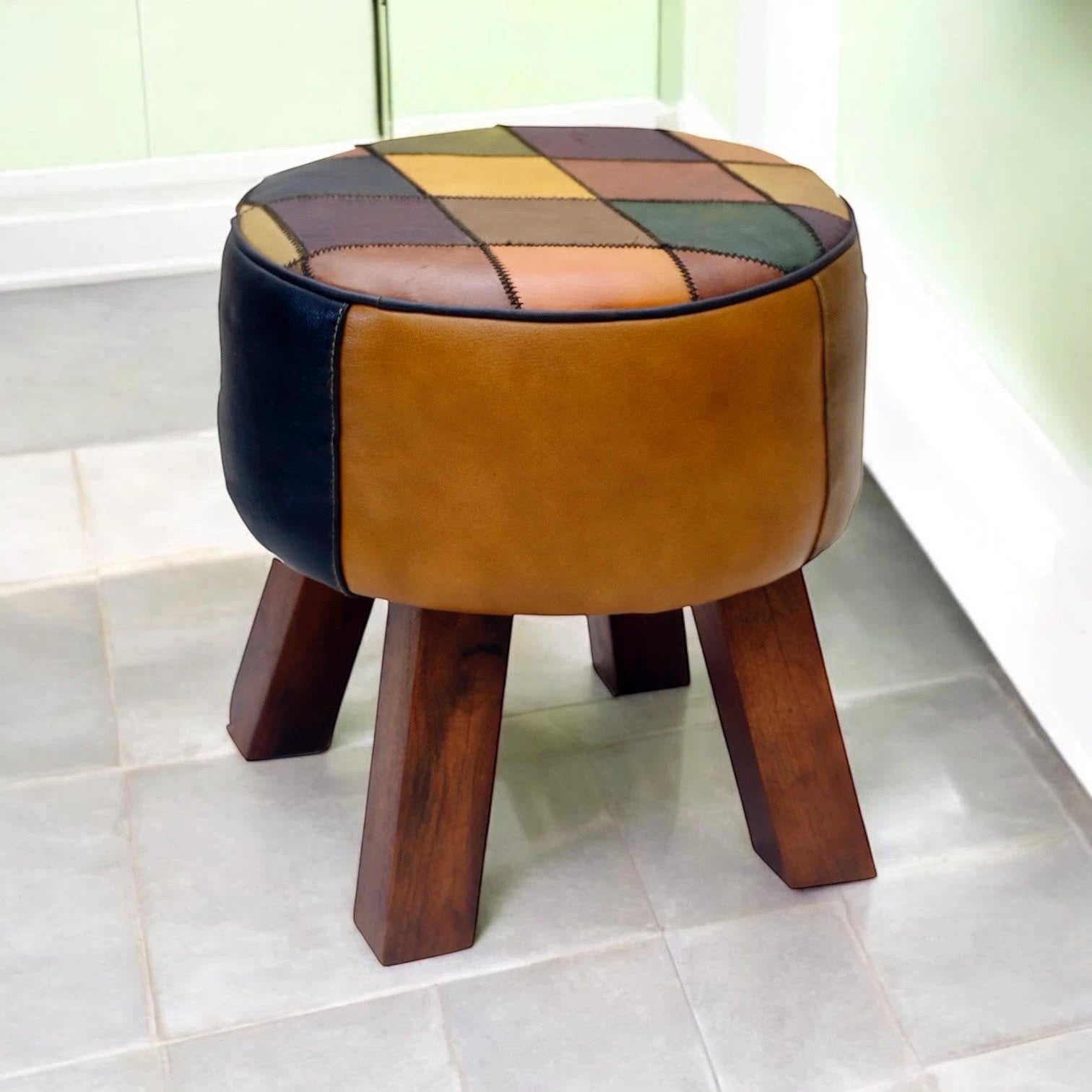 Premium Leather Stool 42cm Harlequin Pattern Home by MSL