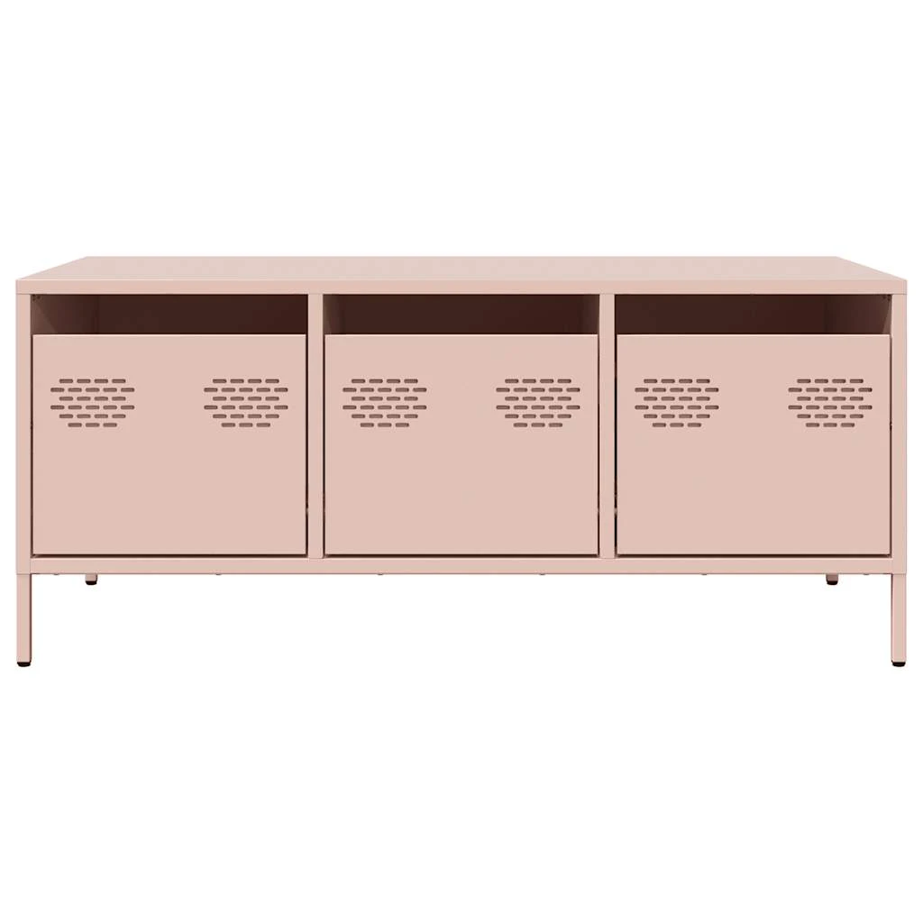 vidaXL vidaXL Pink Coffee Table 101.5x50x43.5 Cm Cold Rolled Steel Industrial With Three Storage Cabinets For Living Room - Coffee Table