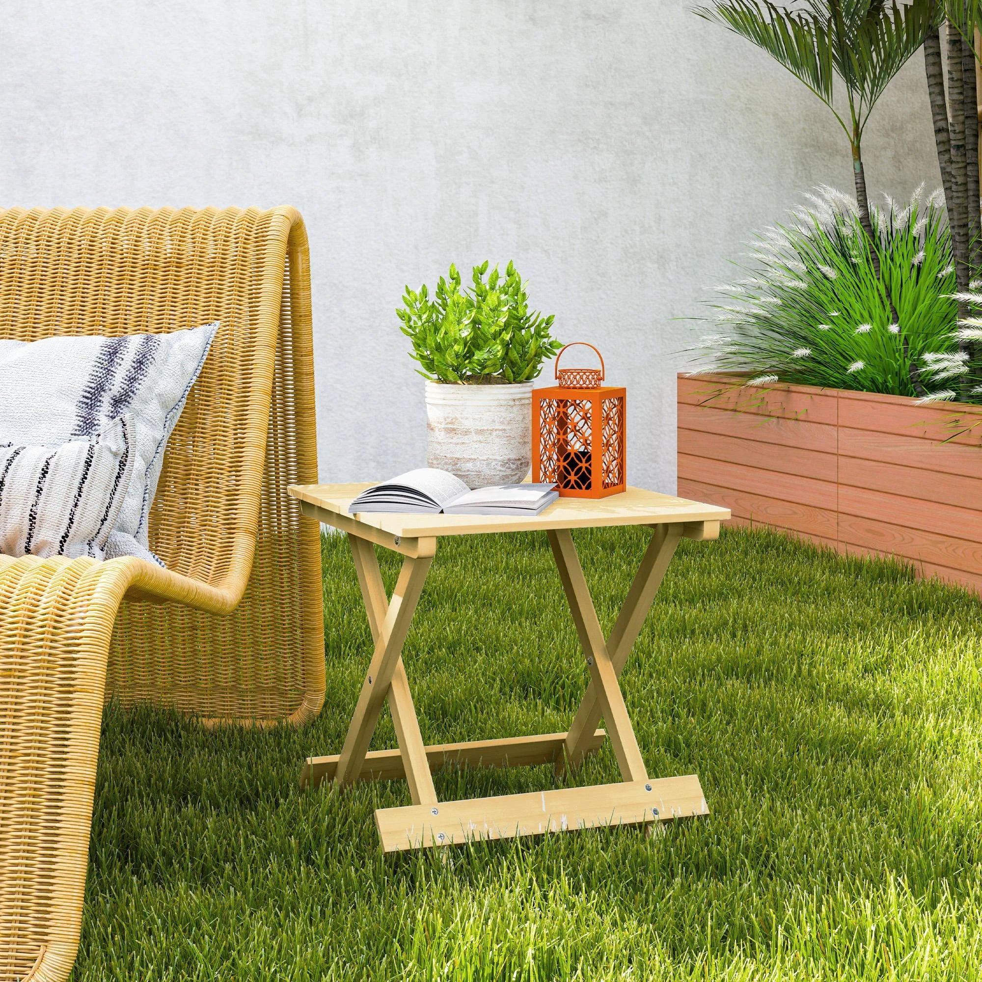 Outsunny Wooden Folding Garden Table, Folding Side Table, Nature Wood Finish by Outsunny