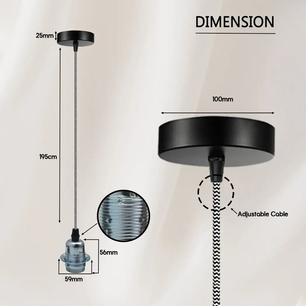 LEDSONE Vintage Industrial Chrome Pendant Light Fitting, lampshade Holder Fitting Set with 2m Cable. - Pendant Lights