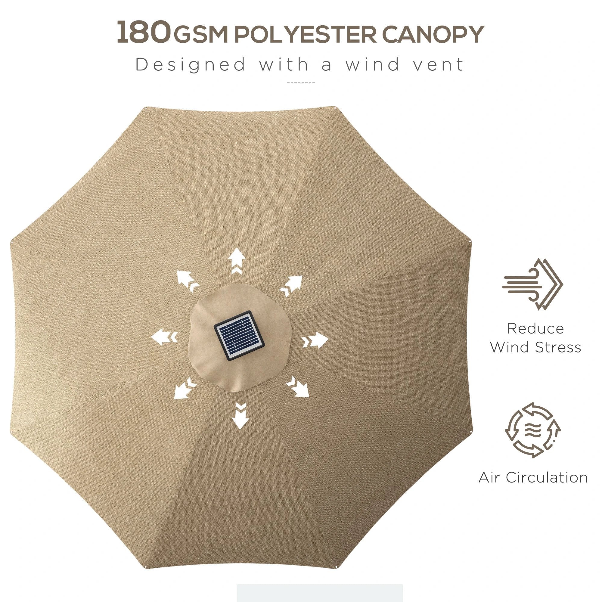 Outsunny Outsunny Solar Patio Garden Parasol with Lights for Outdoor, Khaki - Parasol