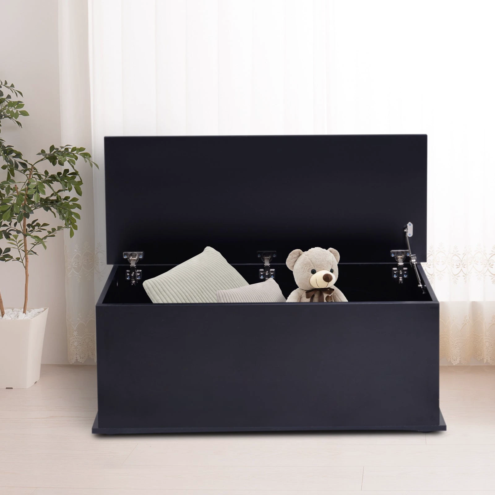 Homcom HOMCOM Ottoman Storage Box 100Lx40Wx40H With Lid Sturdy Chipboard Black For Living Room - Storage Box