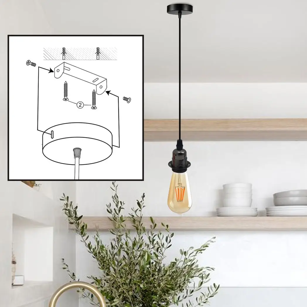 LEDSONE Vintage Industrial Black Pendant Light Fitting, lampshade Holder Fitting Set with 2m Cable. - Pendant Lights