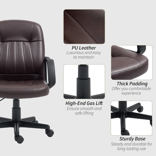 HOMCOM PU Leather Office Chair Swivel Home Computer Desk Chair, Dark Brown - Office Chair