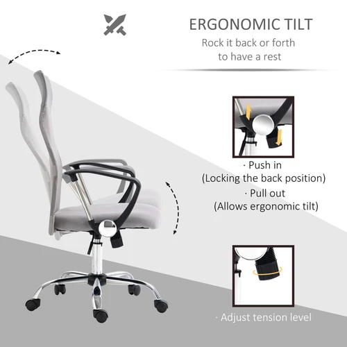 HOMCOM Executive Office Chair High Back Mesh Back Seat Desk Chairs, Light Grey by HOMCOM