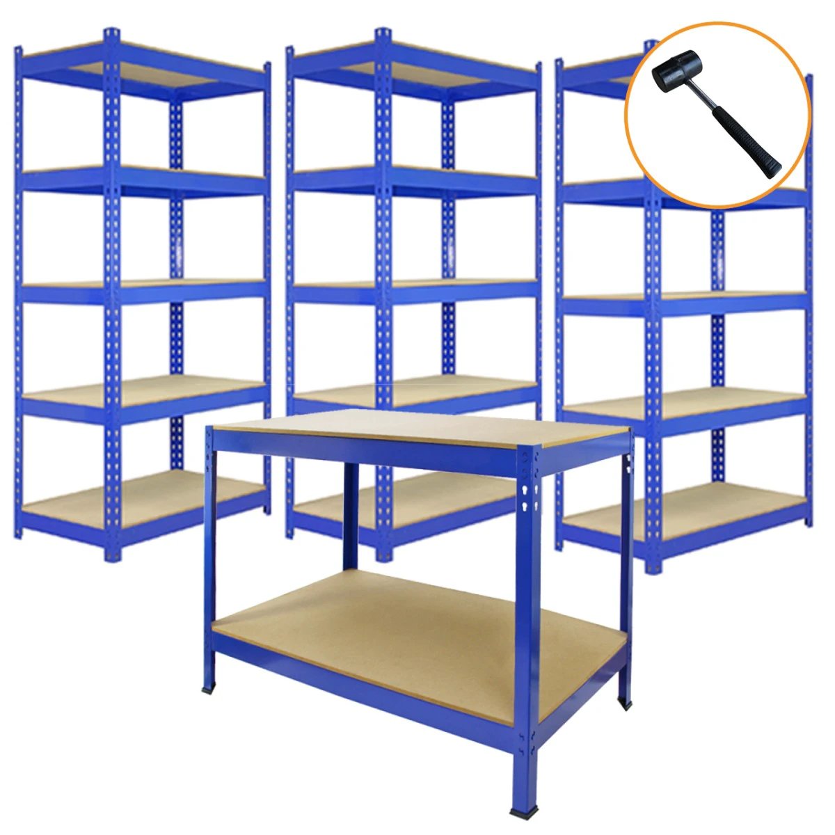 Monster Shop Q-Rax 3 x 120cm & 2 x 90cm Blue Metal Racking Units -