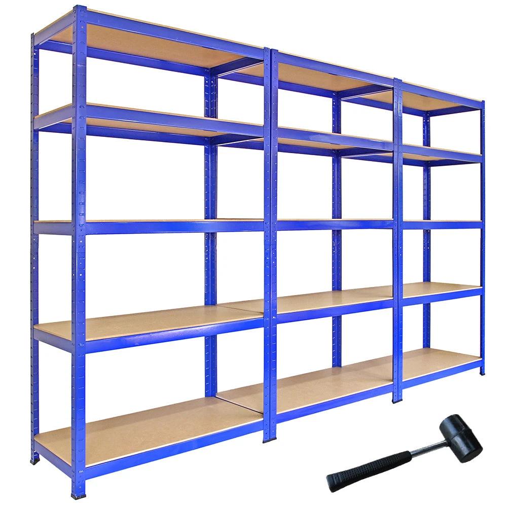 Monster Shop 3 x Monster Racking T-Rax Metal Storage Shelves, Blue, 90cm W, 45cm D -